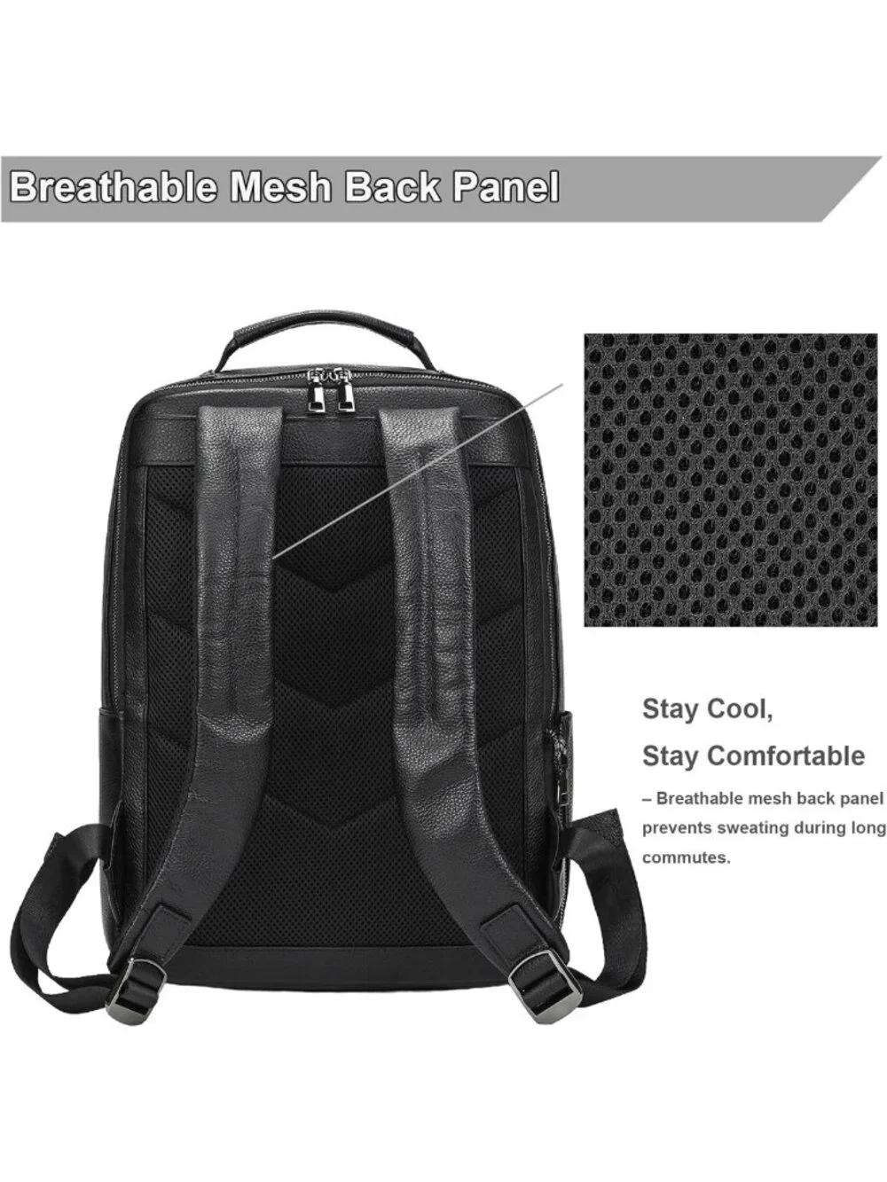 Stylish Durable Leather Backpack for 15.6